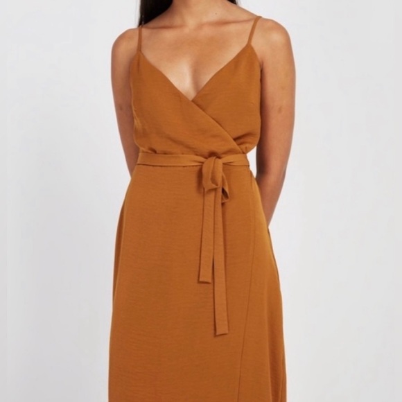 FRANK & OAK-crossover wrapped-tie velvet satin dress in Rich Chestnut-Size S NWT - Picture 4 of 11